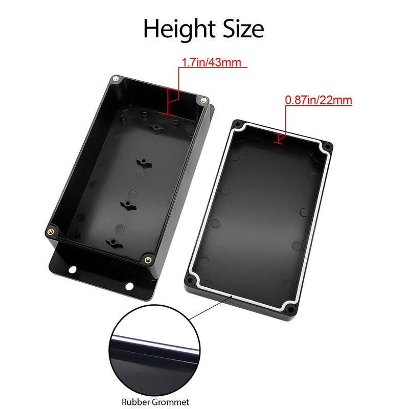 LMioEtool Junction Box Waterproof Dustproof IP65 ABS Plastic Universal Electric Project Enclosure Black with Fixed Ear 6.22"x3.54"x2.36"(158 x 90 x 60 mm) - Image 4
